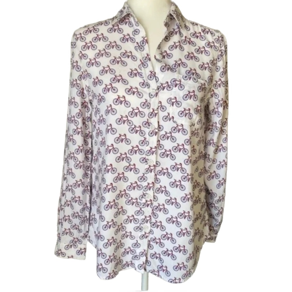 BEACH LUNCH LOUNGE Button Up dress casual shirt Bicycle Boho Medium White